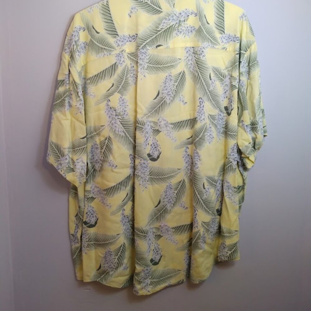 Vintage Hawaiian Men's Camp Shirt XXL Yellow Blue Palm Print Rayon Beach Casual - Picture 6 of 11